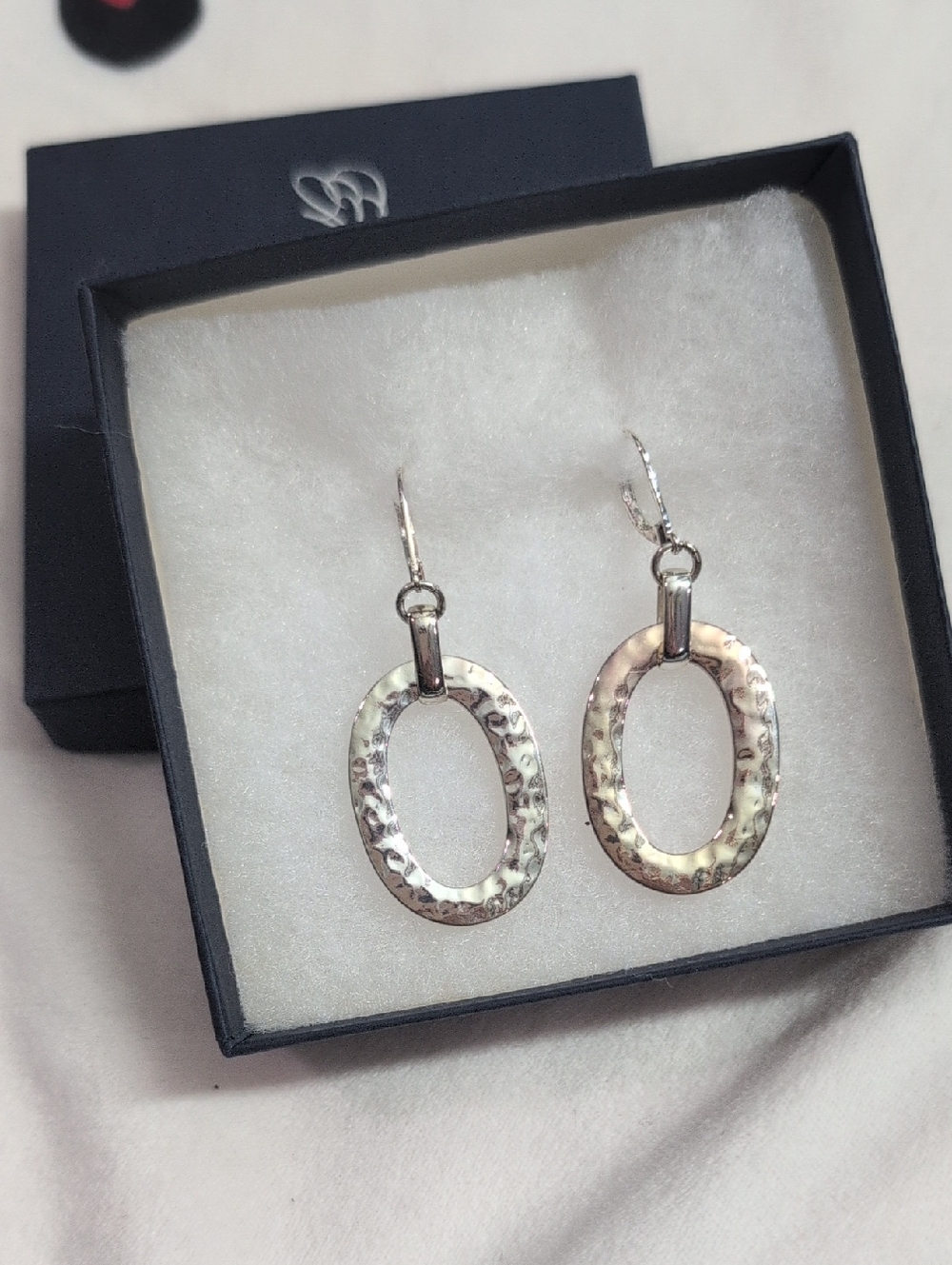 Premier Designs Silver Hammered Oval Drop Earrings